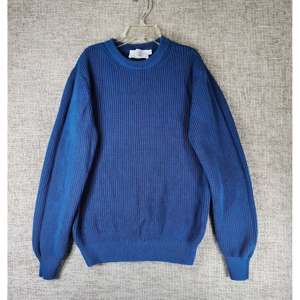 Alex Crane Organic Cotton Ribbed Crewneck Sweater Mens S Blue Midweight EUC